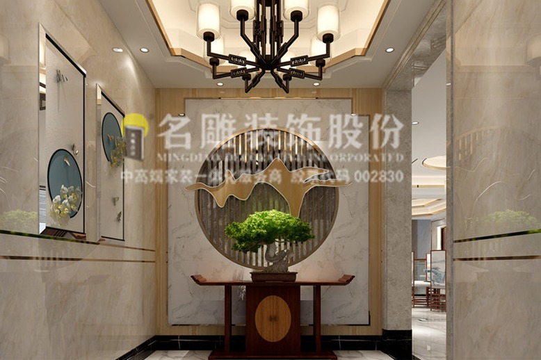 名雕装饰丨550平新中式别墅设计,挑空客厅设计感十足,大气庄重!_凤凰网