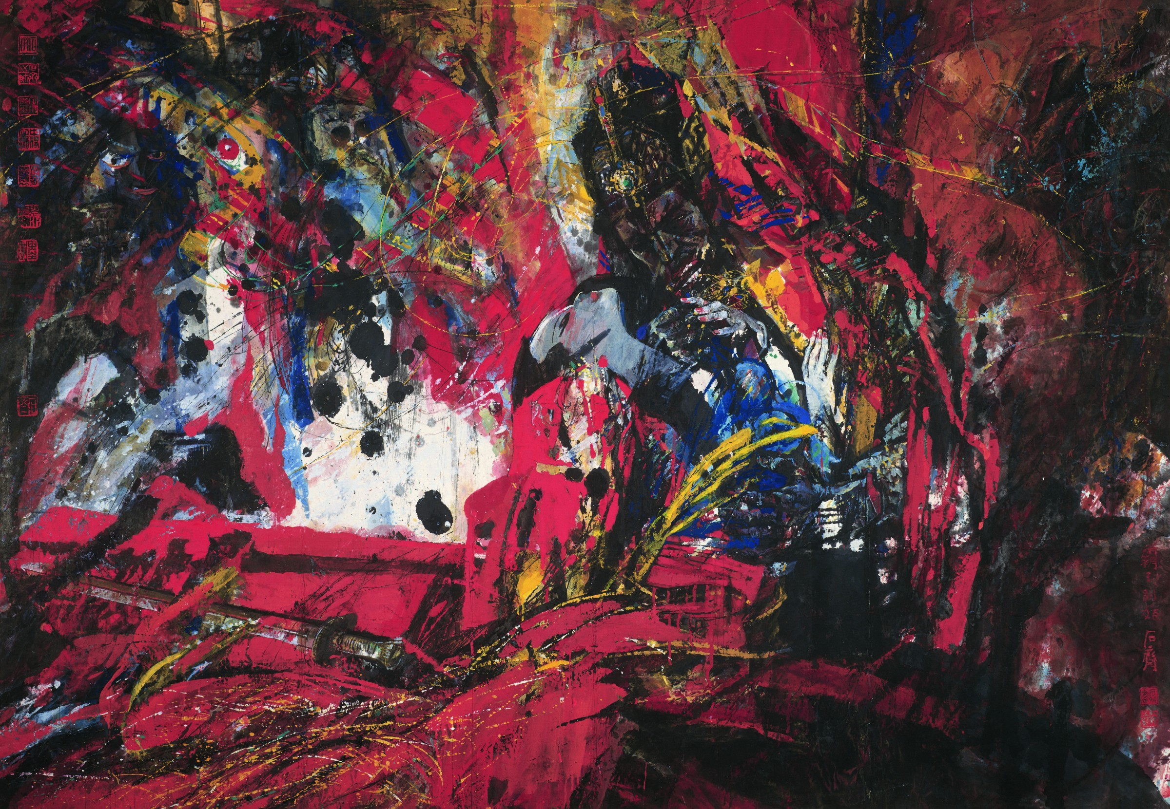 石齐《霸王别姬》 180x240cm 设色纸本