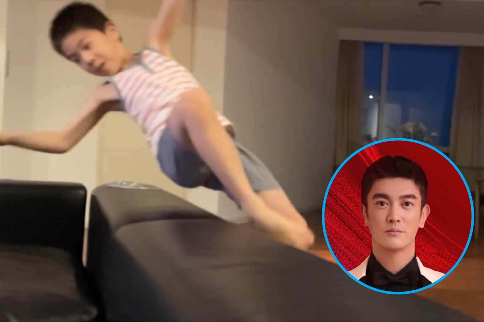 运动基因好强！杜江8岁儿子用沙发练跳高，背越式过杆超帅