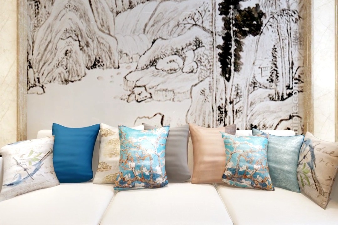 新中式风格客餐厅全景效果图