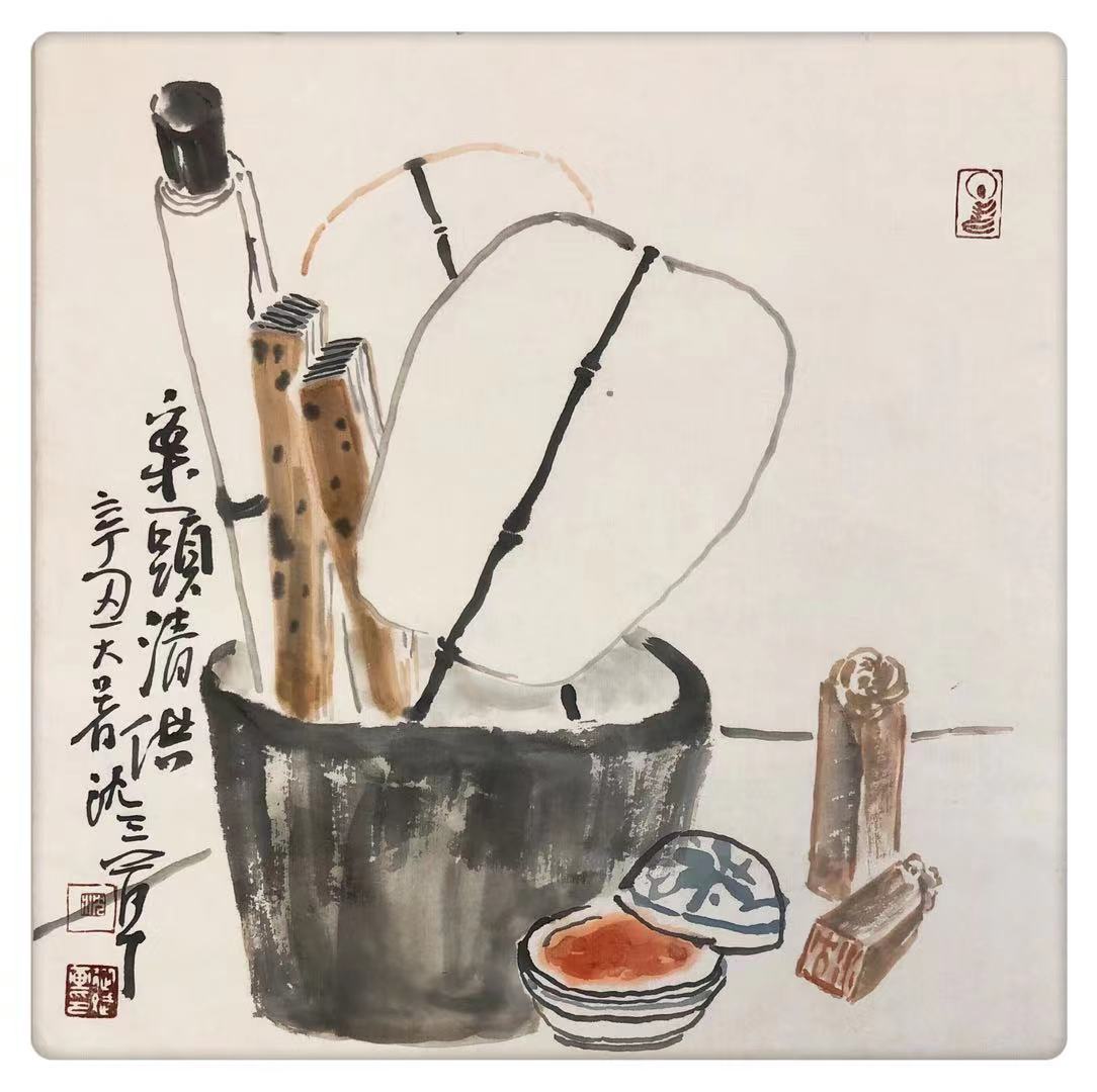 著名书画家沈三草案头清供图系列__凤凰网