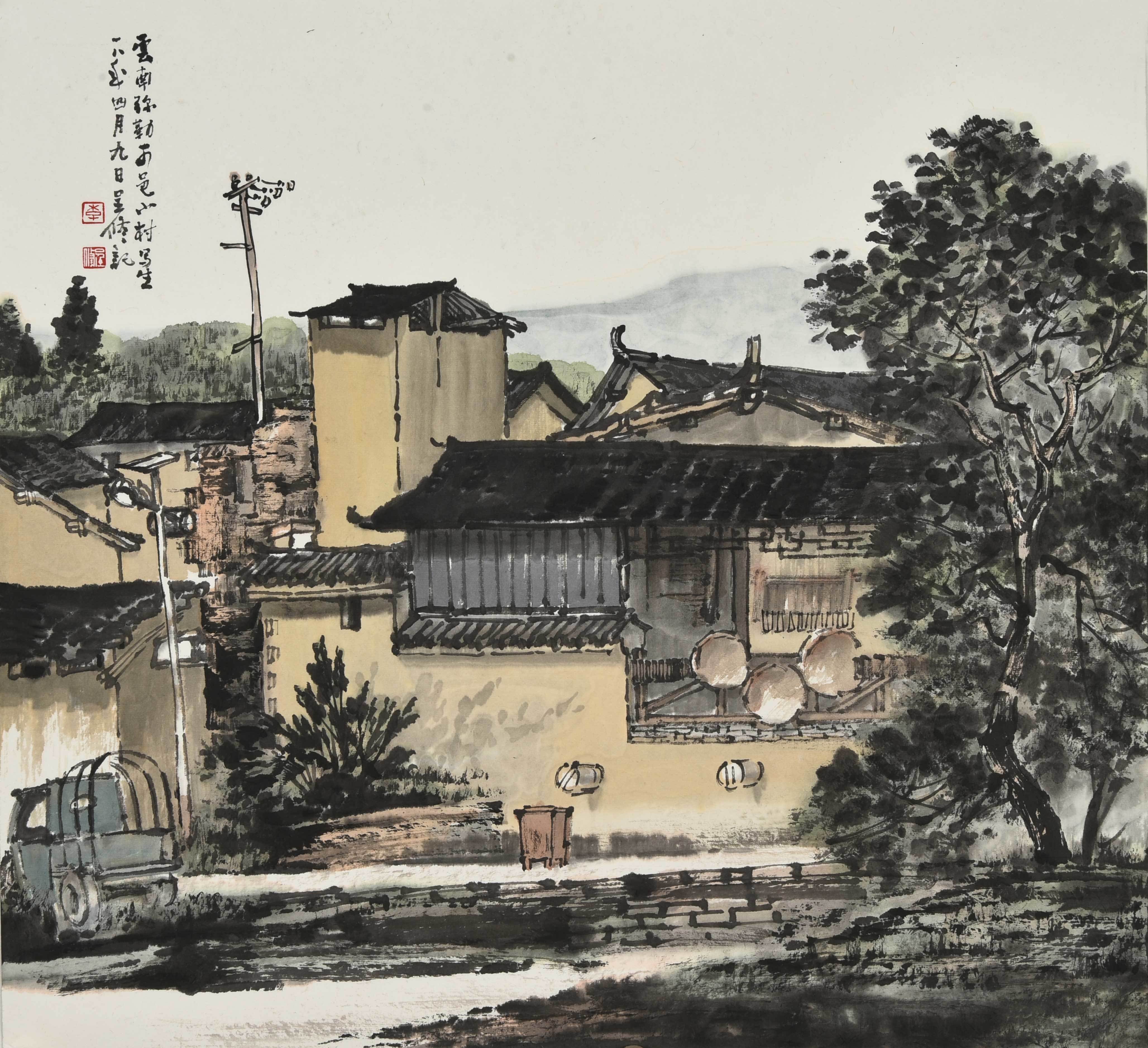 每日一画李呈修云南弥勒可邑小村写生