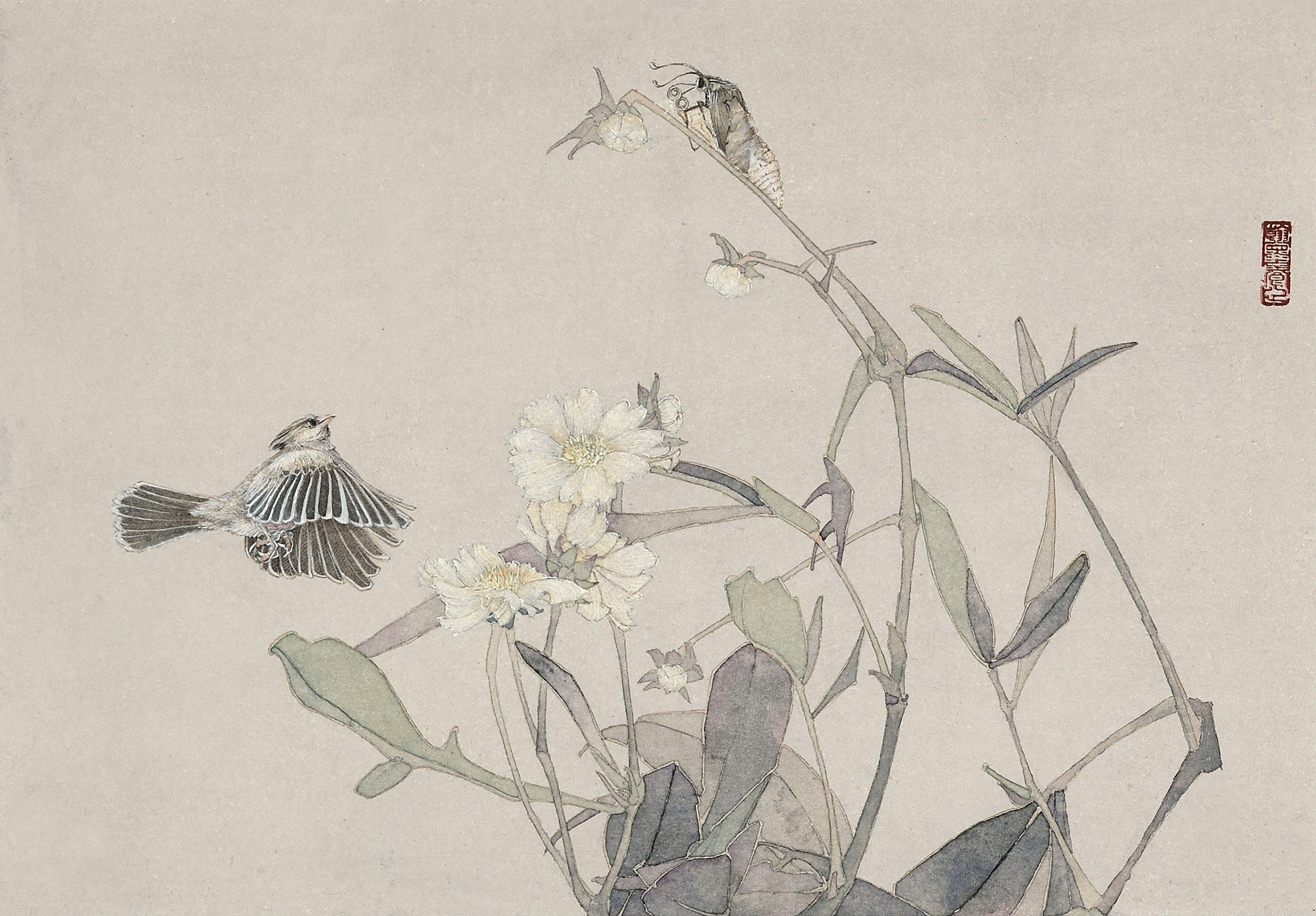 「画家韩玉玲」花鸟画《醉春语》,有工之精微,有写之意蕴__凤凰网