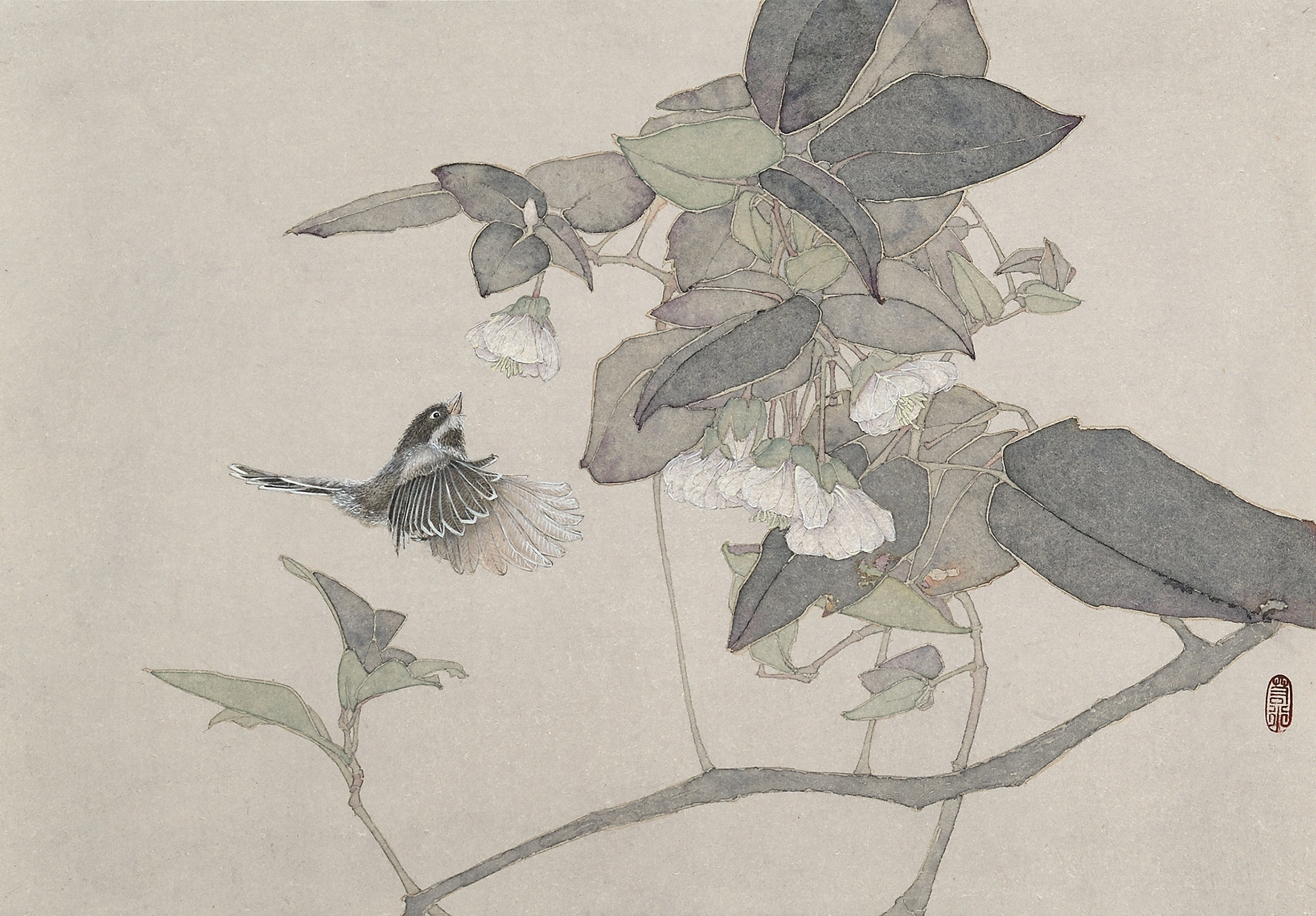 「画家韩玉玲」花鸟画《醉春语》,有工之精微,有写之意蕴__凤凰网