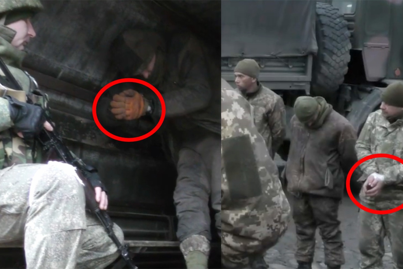 实拍：乌克兰多名军人投降被俘 双手被捆绑 押往营地“上课”！