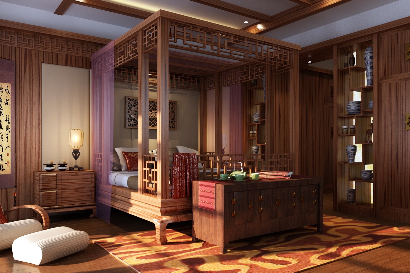 中式卧室红木整装,温馨别致的空间为你呈现