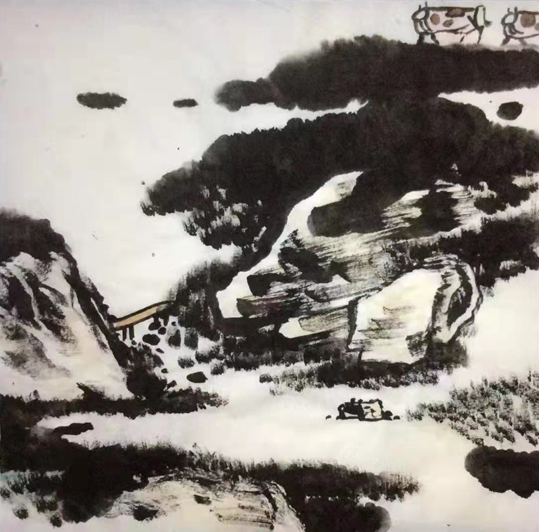 (贾宝芳)在岩彩这一特殊材质的统领下,郑文先生正