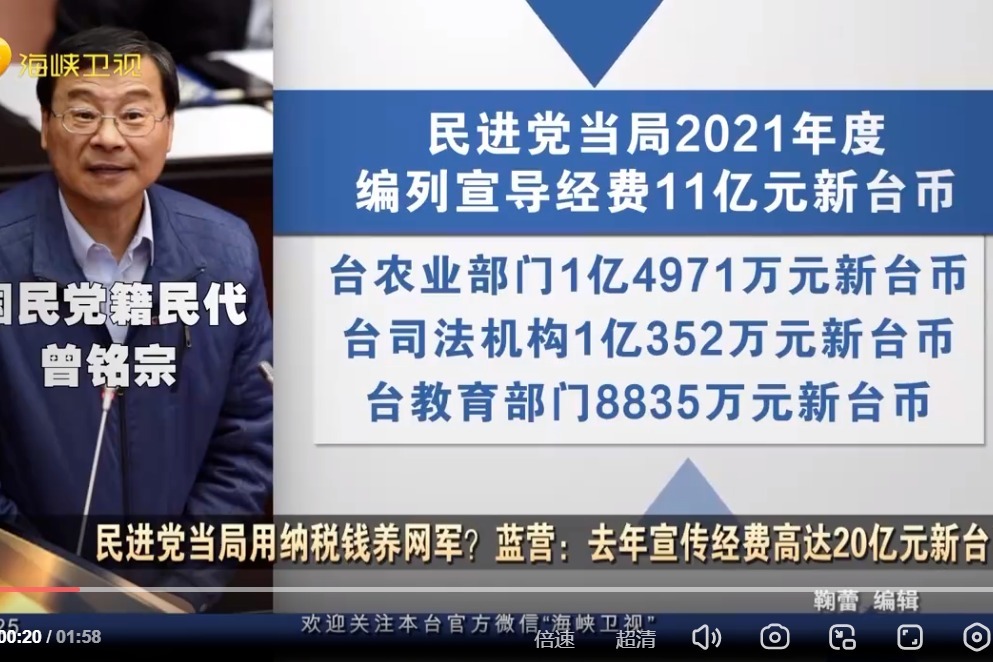 民进党当局用民众纳税钱养网军？去年宣传经费竟破20亿新台币！