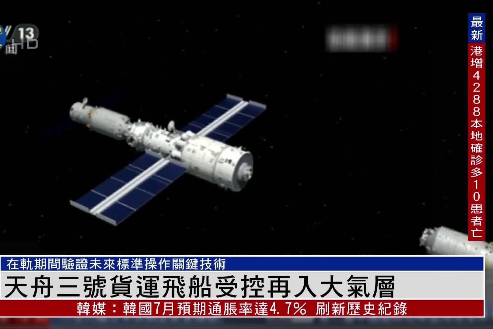 天舟三号货运飞船受控再入大气层